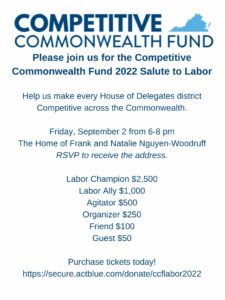 Competitive Commonwealth Fund 2022 Salute to Labor @ Home of Frank and Natalie Nguyen-Woodruff