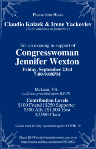 Final Dranesville Fundraiser in Support of Congresswoman Jennifer Wexton @ McLean