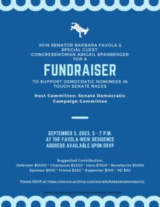 Fundraiser to Keep Senate Majority with: Congresswoman Abigail Spanberger & State Senator Barbara Favola @ Senator Favola's Arlington home