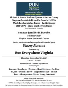 Join Senator Jennifer Boysko and Stacey Abrams in McLean! @ Address provided upon RSVP