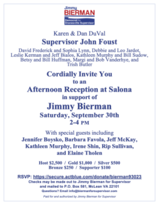 McLean Reception in Support of Jimmy Bierman For Dranesville Supervisor @ Salona