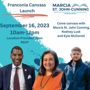 Franconia Canvass Launch for Marcia St. John Cunning, Rodney Lusk, and Kyle McDaniel @ This event’s address is private.