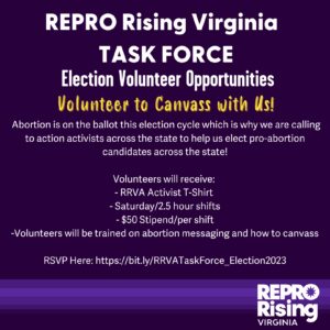 REPRO Rising Virginia Task Force: 2023 Election Volunteer Opportunities