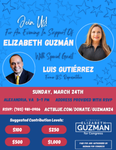 Fundraiser in support of Elizabeth Guzman* with special guest former U.S. Representative Luis Gutiérrez @ Alexandria