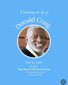 Memorial Service for Donald Craig @ First Baptist Church of Vienna